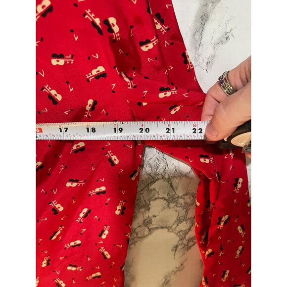 Liz Claiborne Vintage 1990s  Red Silk Blazer guitars  Sz 4 Modern Jazz Print - Picture 8 of 10